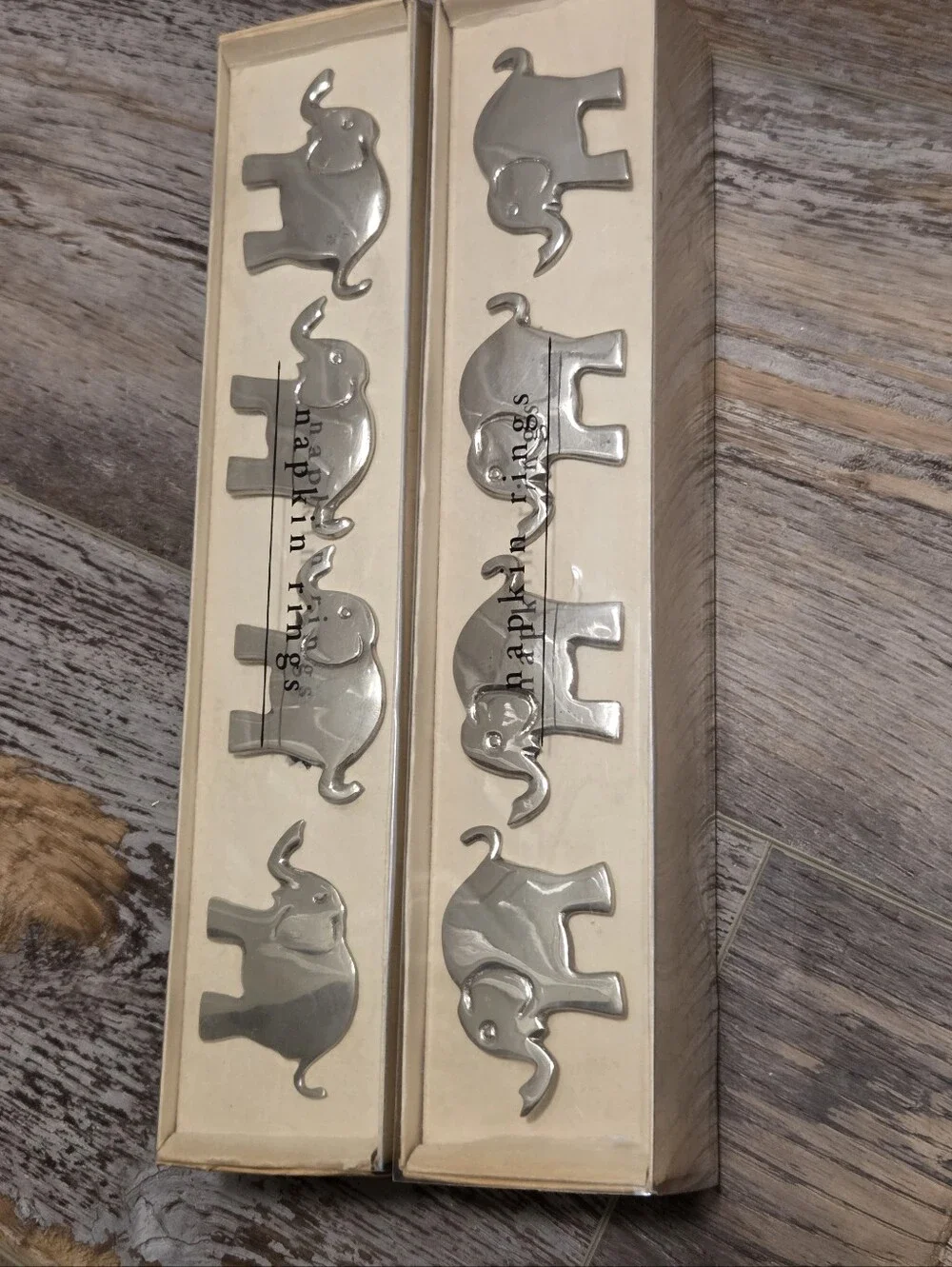 Pier 1 Nickel Plated Elephant Napkin Rings, Set of 8